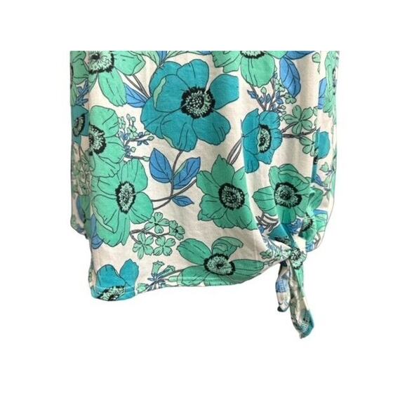 Juniper & Lime XL Top Green Blue Soft Stretch Floral Flare Bell Short Sleeves - Picture 4 of 5